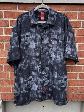 Marc Ecko Shirt Men's XL Black Gray Button Down Shirt - Baggy Relaxed Y2K